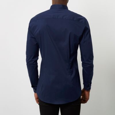 Navy blue formal muscle fit shirt